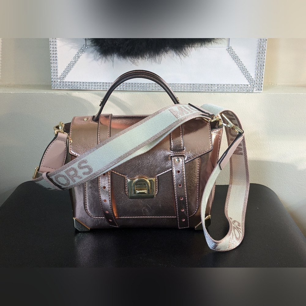 Michael Kors Pink Metallic Shoulder Satchel Messenger Purse Bag NWOT - Picture 12 of 13